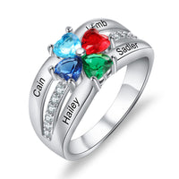 Custom Heart Birthstone Flower Ring for Mother