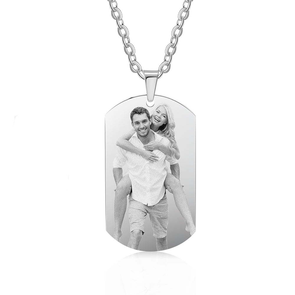 Engraved Photo Dog Tag Pendant Necklace