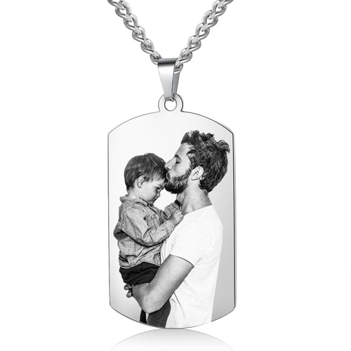 Men's DAD Dog Tag Photo Necklace