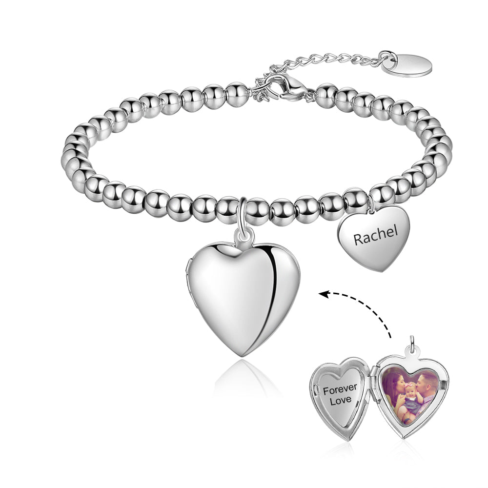 Heart Photo Locket Bead Bracelet