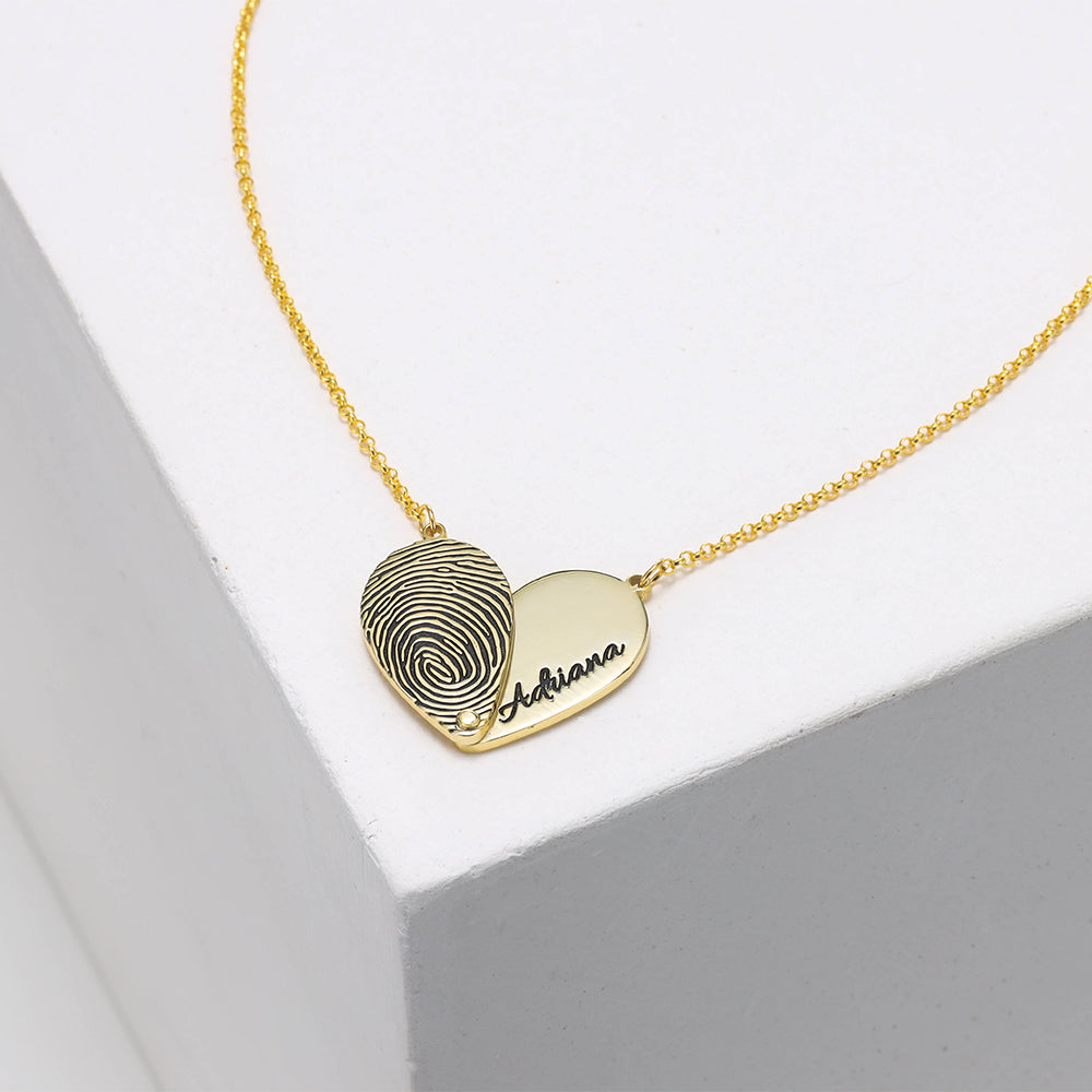 Fingerprint Half Heart Name Necklace
