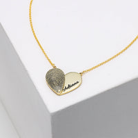 Fingerprint Half Heart Name Necklace
