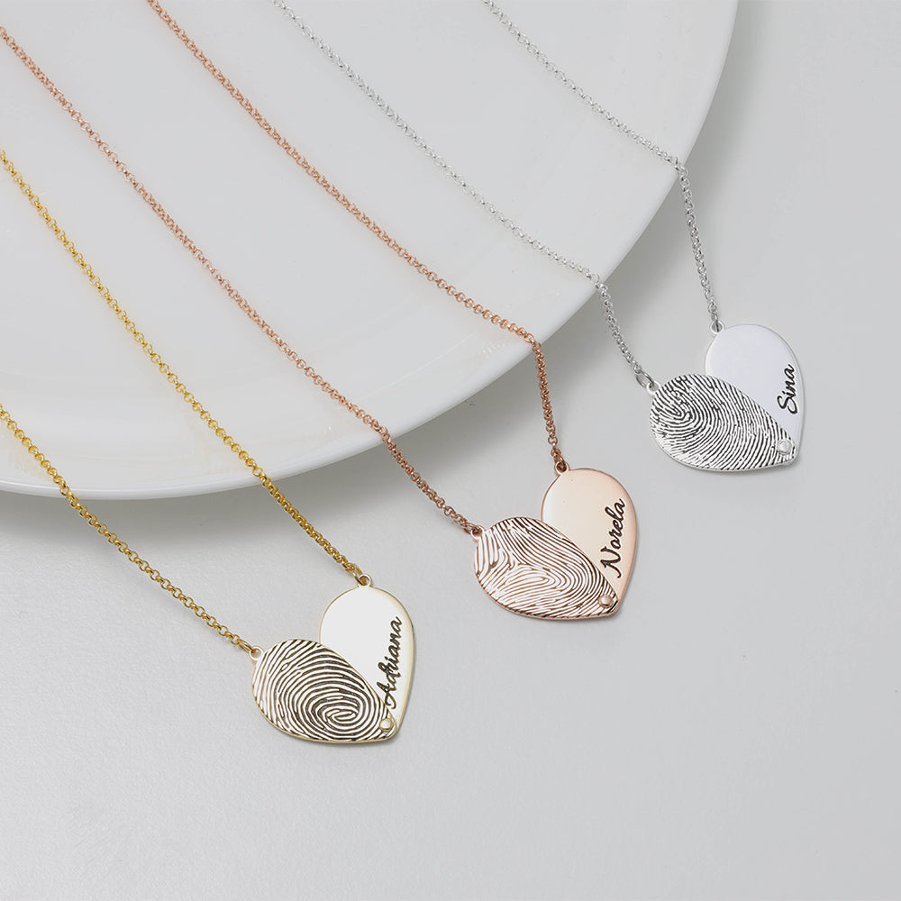 Fingerprint Half Heart Name Necklace