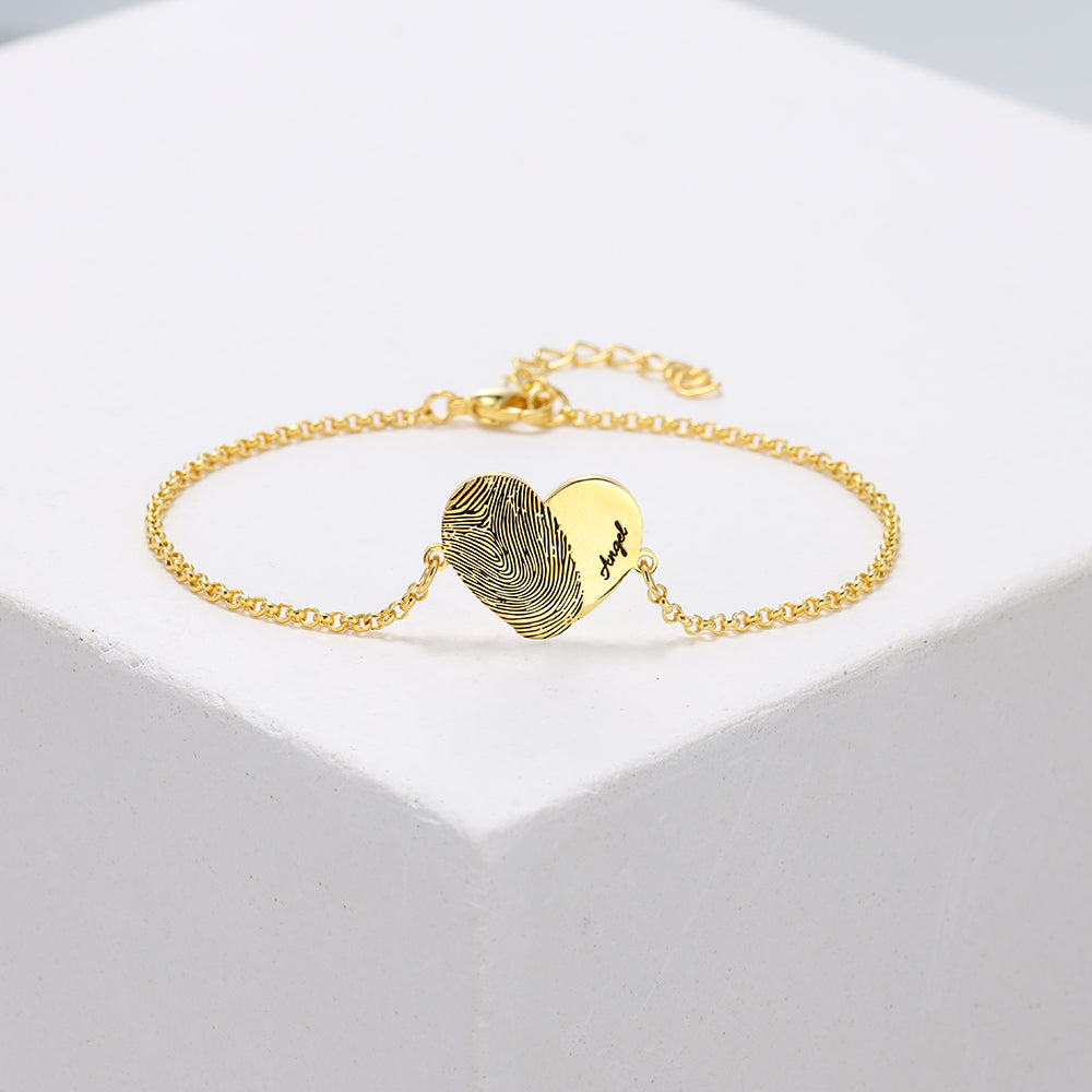 Personalized Fingerprint Heart or Disc Bracelet