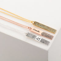 Fingerprint and Name Vertical Bar Pendant