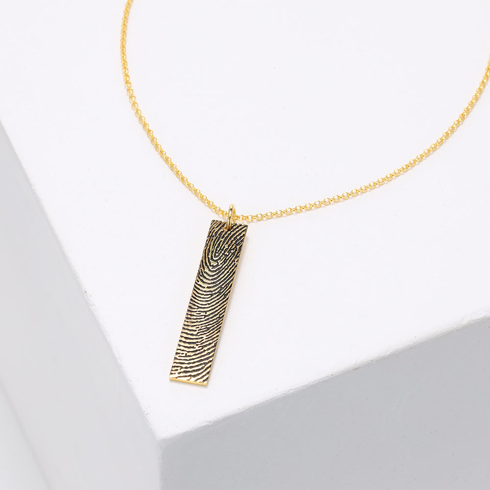 Fingerprint and Name Vertical Bar Pendant