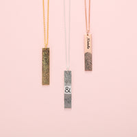 Fingerprint and Name Vertical Bar Pendant