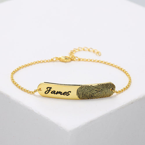 Fingerprint and Name Bar Bracelet