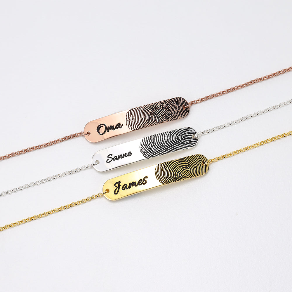 Fingerprint and Name Bar Bracelet