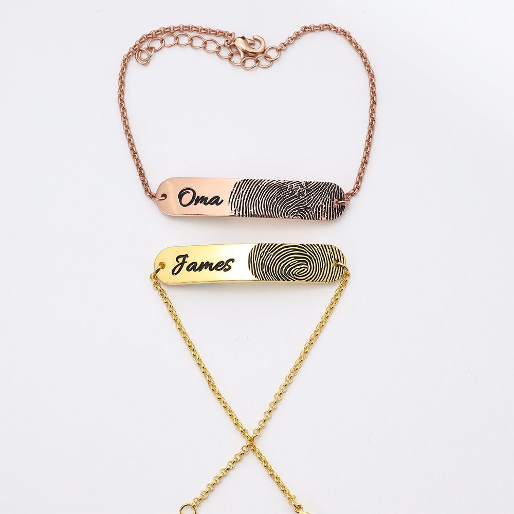 Fingerprint and Name Bar Bracelet