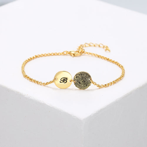 Personalized Fingerprint and Initial Disc Bracelet