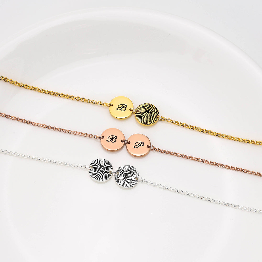 Personalized Fingerprint and Initial Disc Bracelet