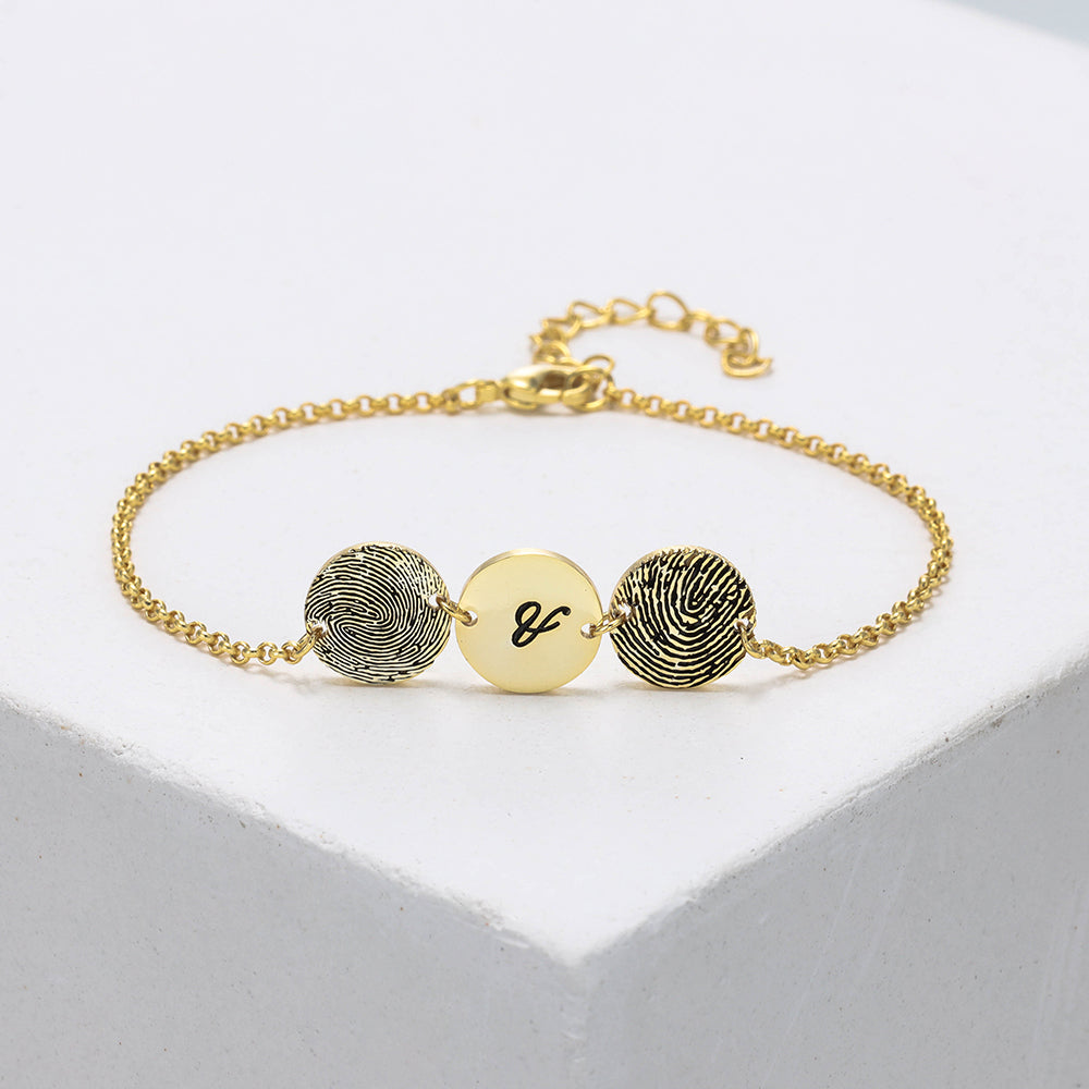 Personalized Fingerprint and Initial Disc Bracelet