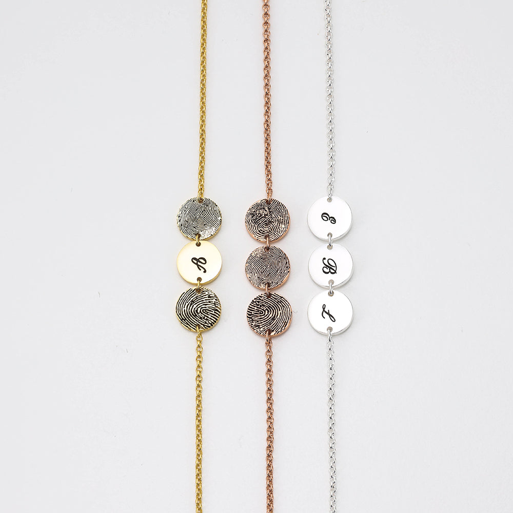 Personalized Fingerprint and Initial Disc Bracelet