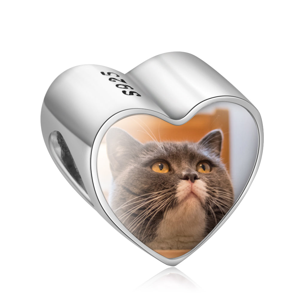 Personalized Pet Photo Heart Charm with Paw Print