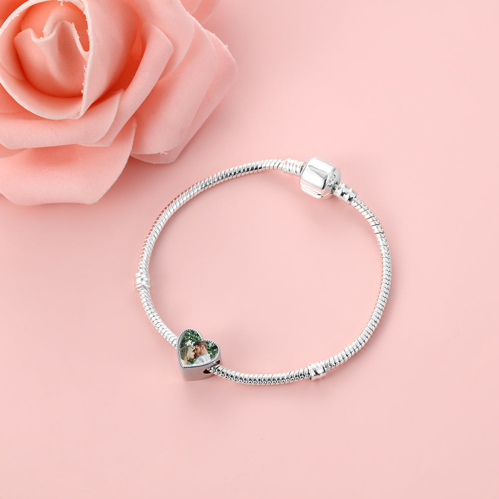 Personalized Heart Photo Charm with Crystal Halo