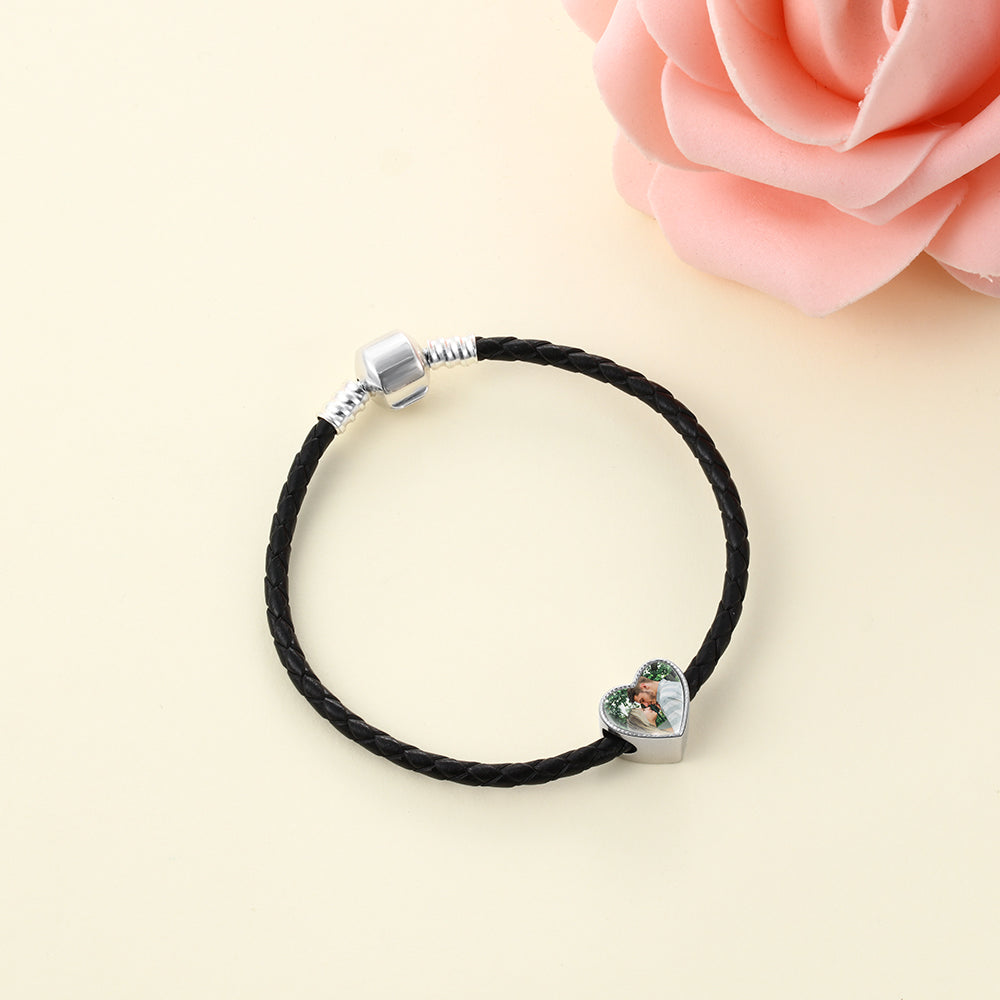Personalized Heart Photo Charm with Crystal Halo