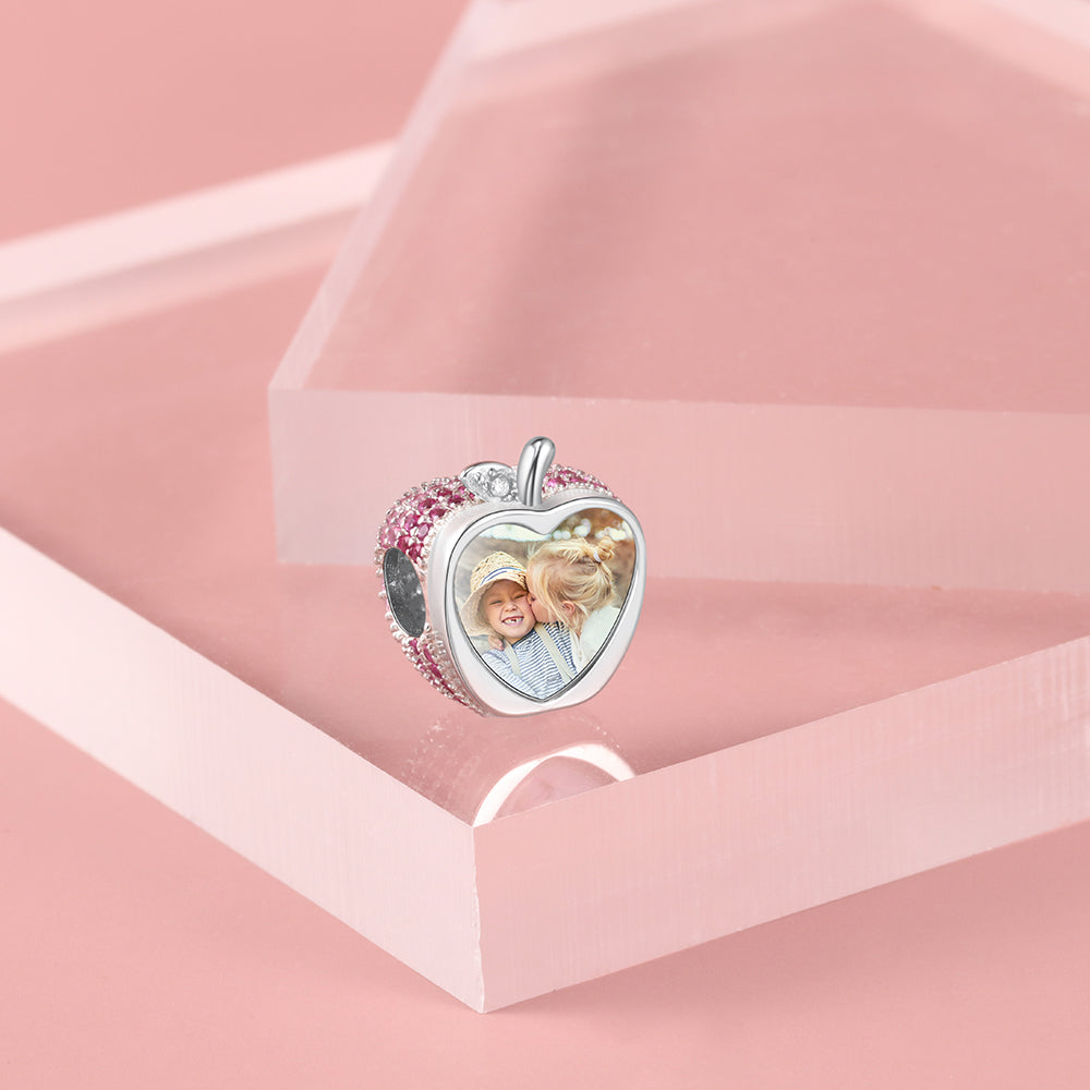 Personalized Apple Shape Photo Bead Charm