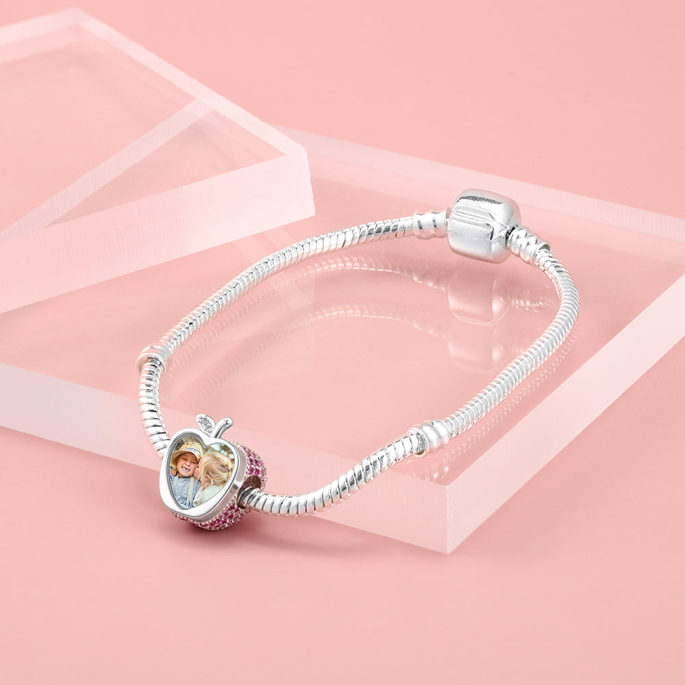 Personalized Apple Shape Photo Bead Charm