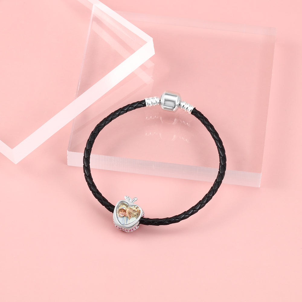 Personalized Apple Shape Photo Bead Charm