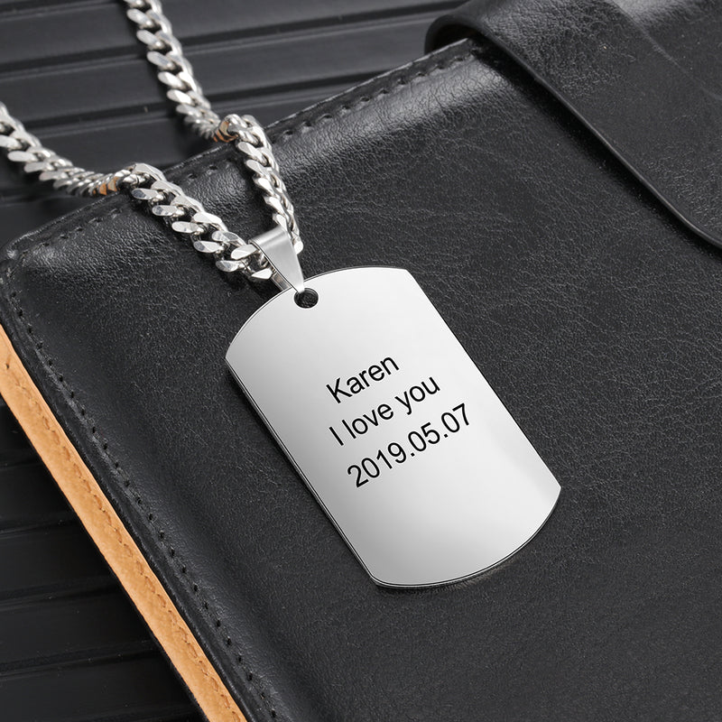 Men's Engraved Dog Tag Necklace with Cuban or Twist Chain