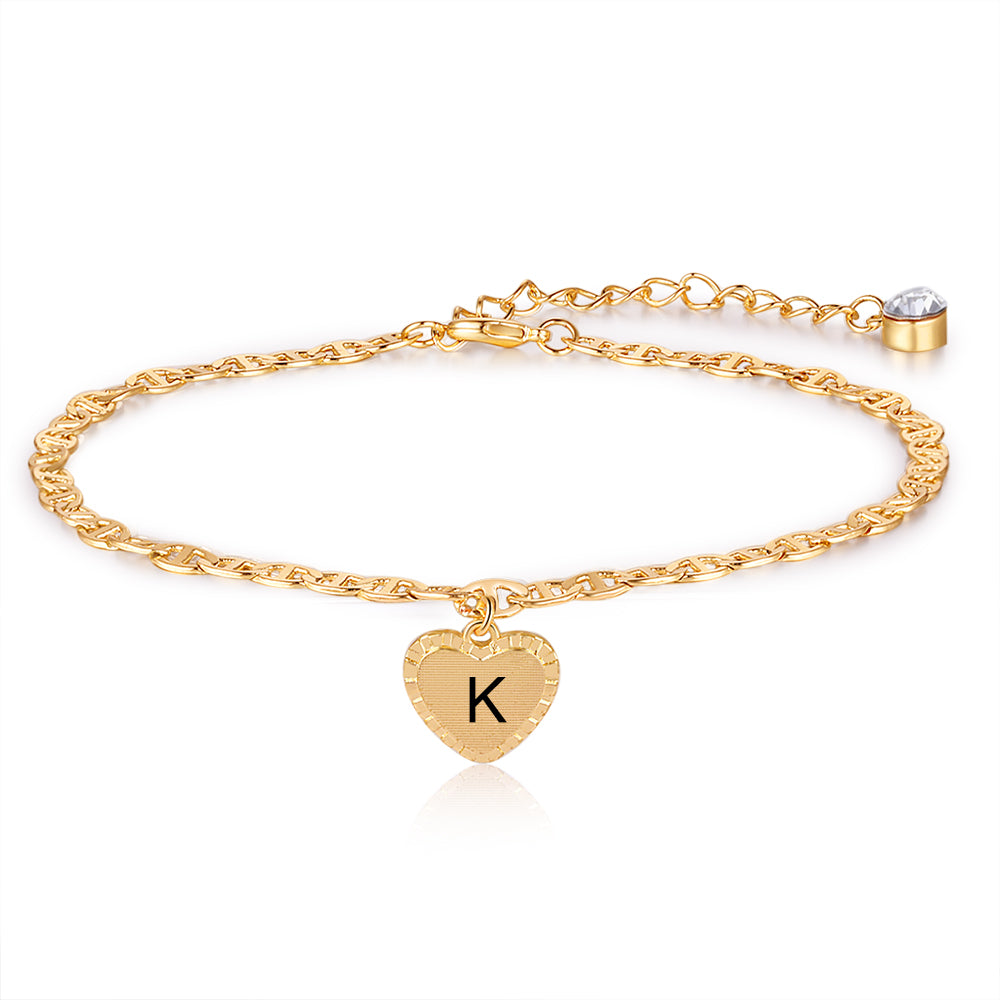 Engraved Heart Tag Mariner Chain Bracelet