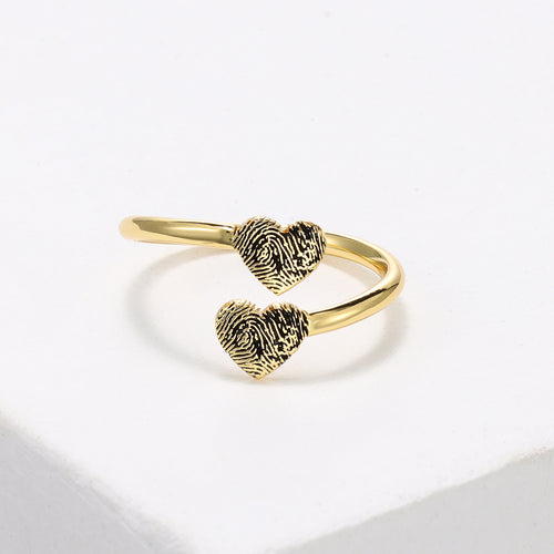 Personalized Double Heart Fingerprint Open Ring