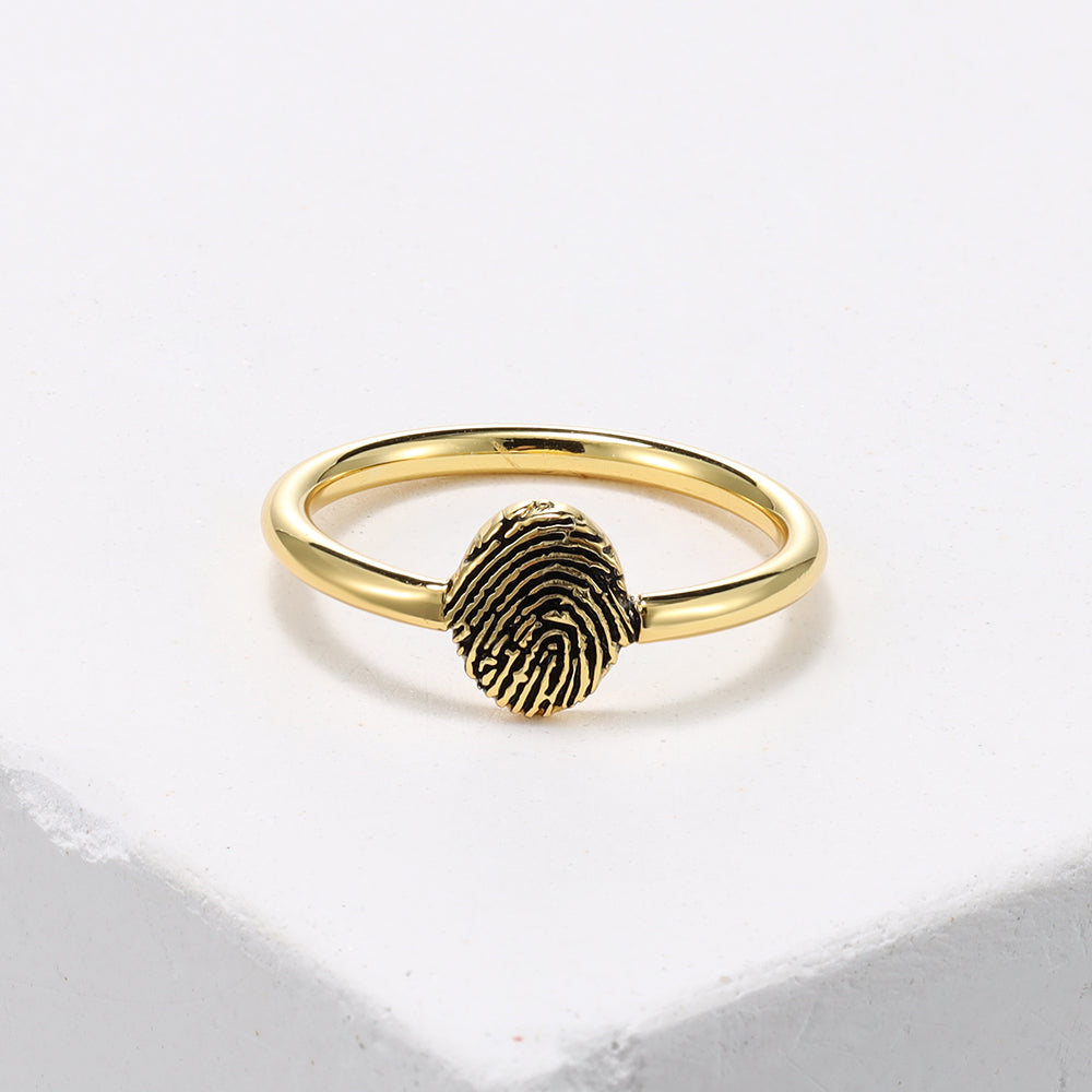 Personalized Dainty Round Fingerprint Ring