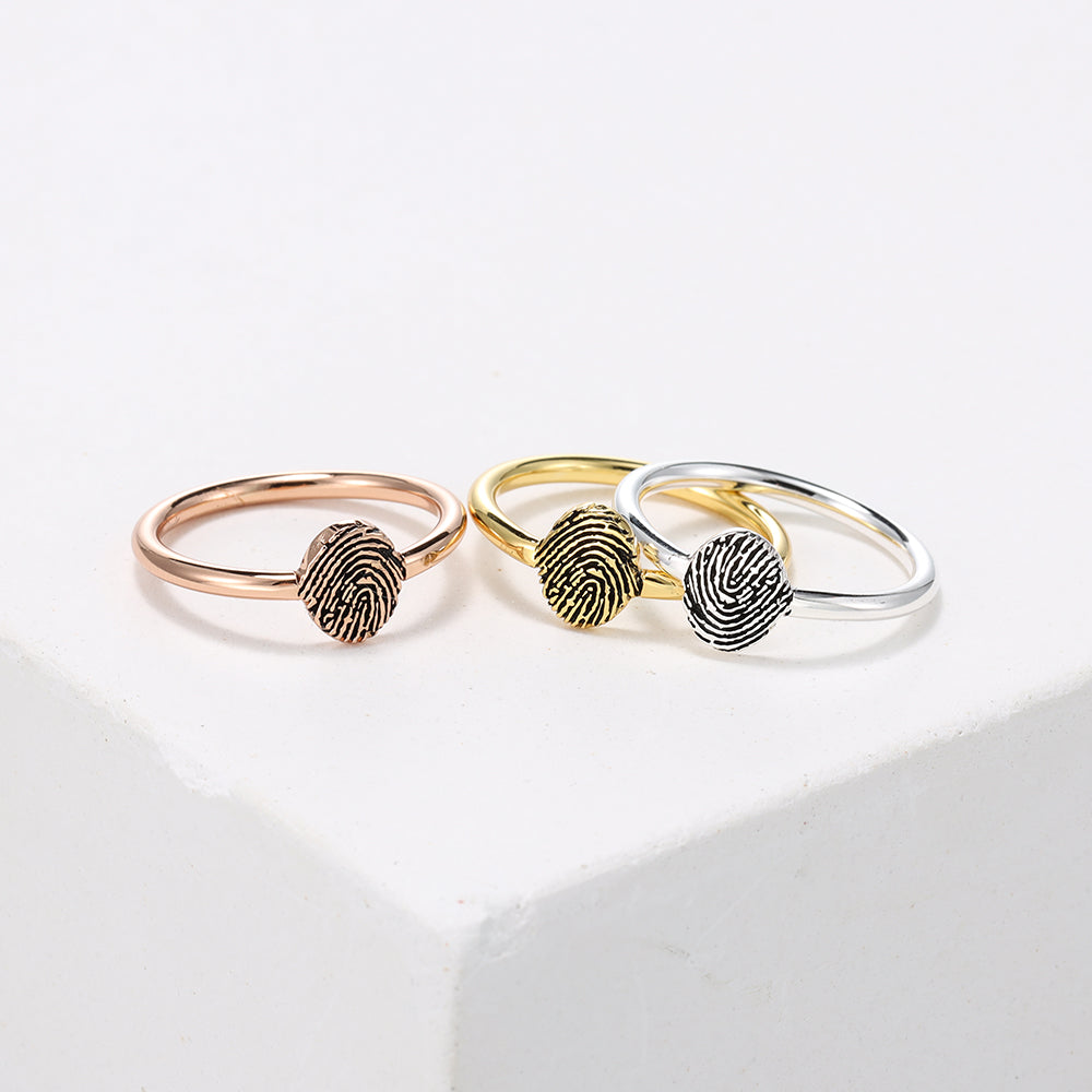 Personalized Dainty Round Fingerprint Ring