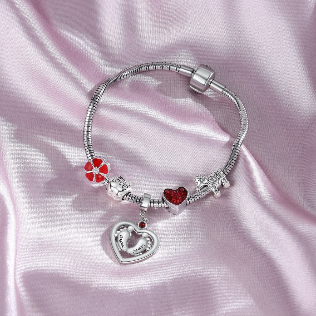 Baby Feet Heart Birthstone Name Charm