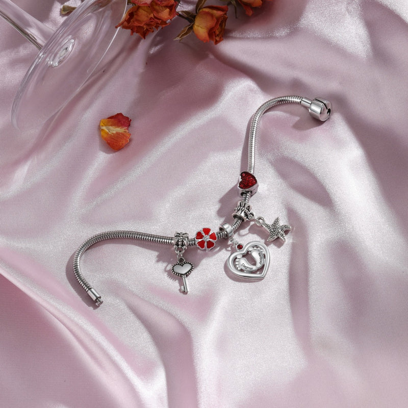 Baby Feet Heart Birthstone Name Charm