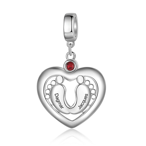 Baby Feet Heart Birthstone Name Charm