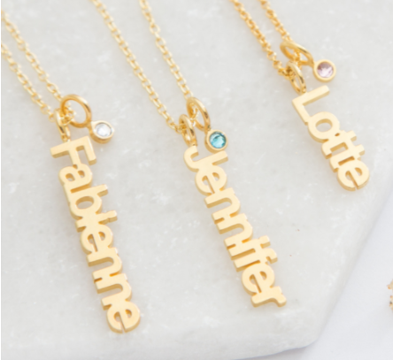 Vertical Name Necklace with Birthstone
