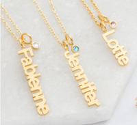 Vertical Name Necklace with Birthstone