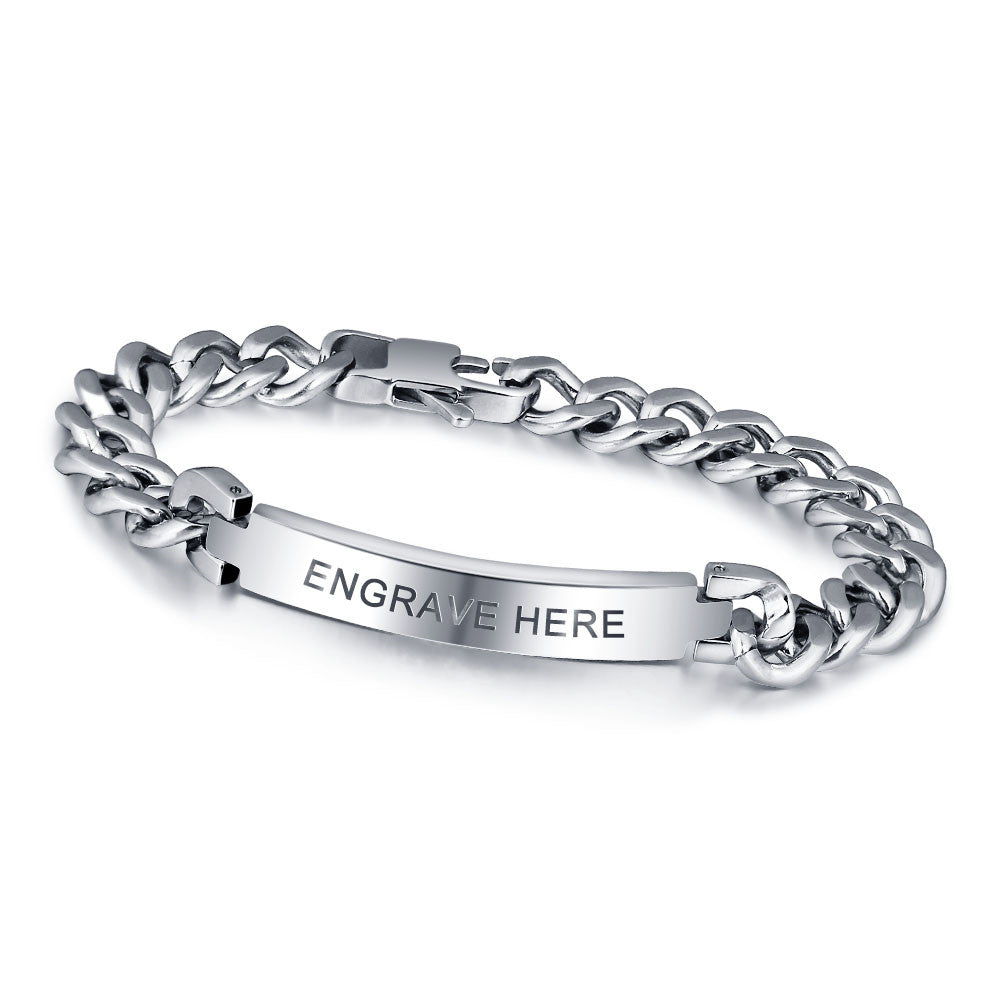 Men's Engraved ID Curb Chain Bracelet