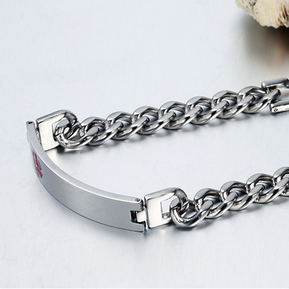 Engraved Medical ID Curb Chain Bracelet