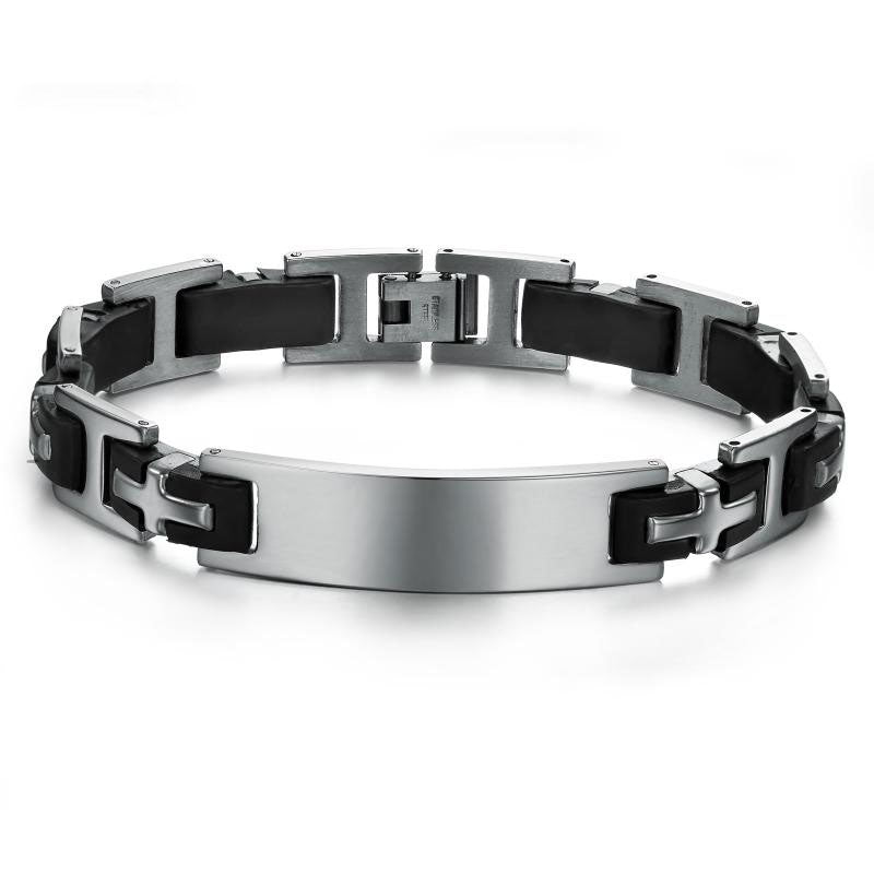Men's Engraved Cross Link ID Bracelet