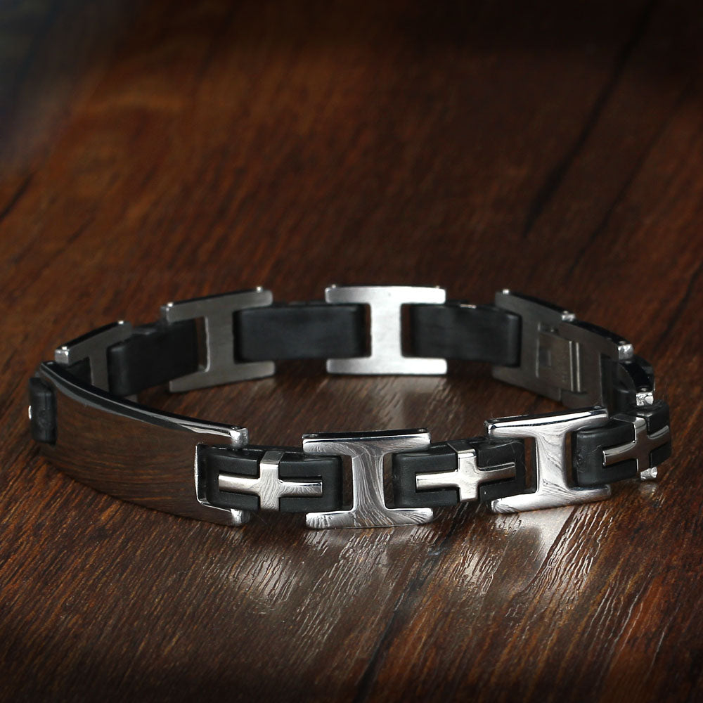 Men's Engraved Cross Link ID Bracelet
