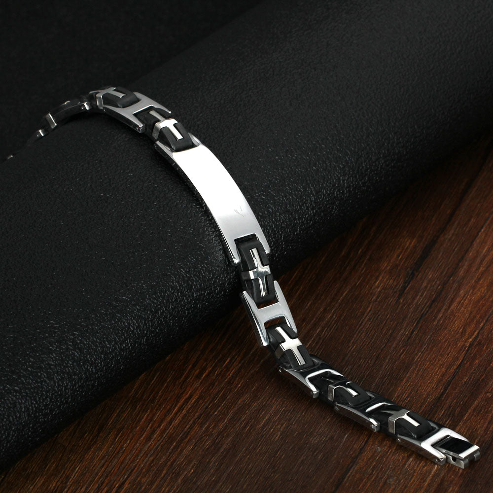 Men's Engraved Cross Link ID Bracelet