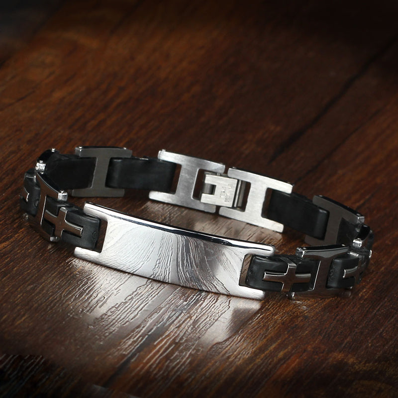 Men's Engraved Cross Link ID Bracelet