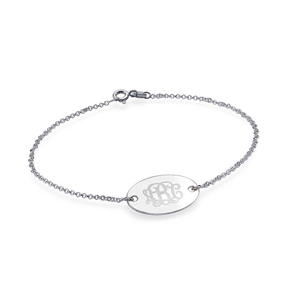 Engraved Oval Monogram Bracelet in Sterling Silver