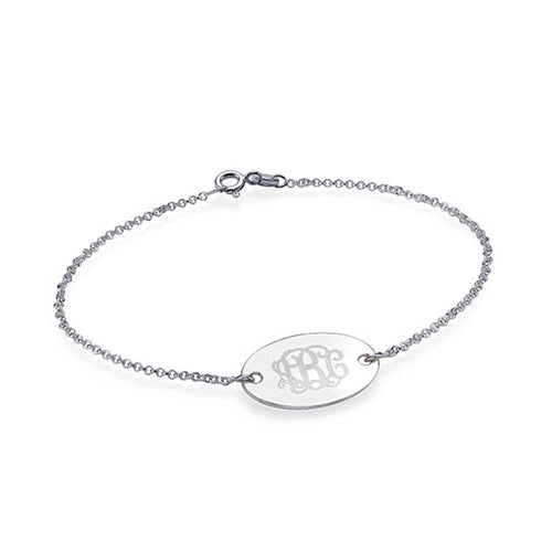 Engraved Oval Monogram Bracelet in Sterling Silver