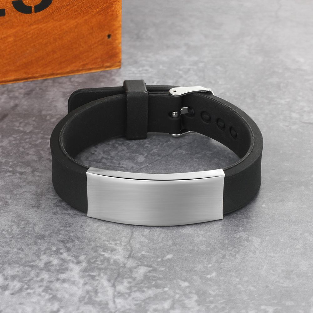 Black Silicone Engraved ID Bracelet