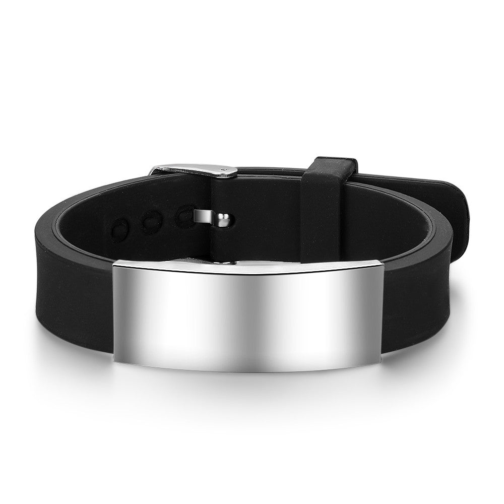 Black Silicone Engraved ID Bracelet
