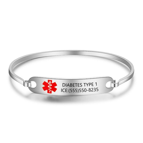 Engraved Medical ID Bangle Bracelet