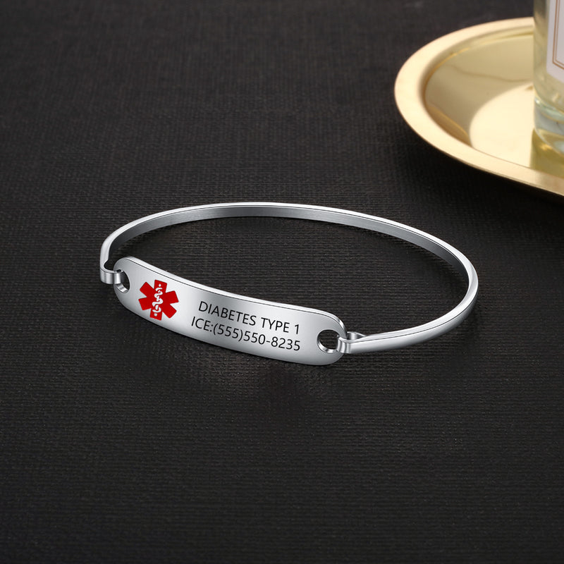 Engraved Medical ID Bangle Bracelet