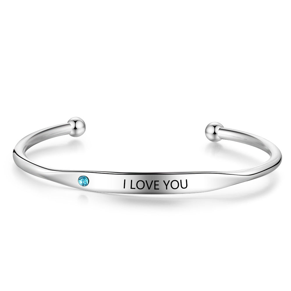 Engraved Cuff Bangle with Birthstone