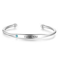 Engraved Cuff Bangle with Birthstone