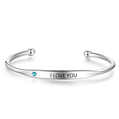 Engraved Cuff Bangle with Birthstone