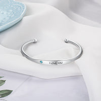 Engraved Cuff Bangle with Birthstone